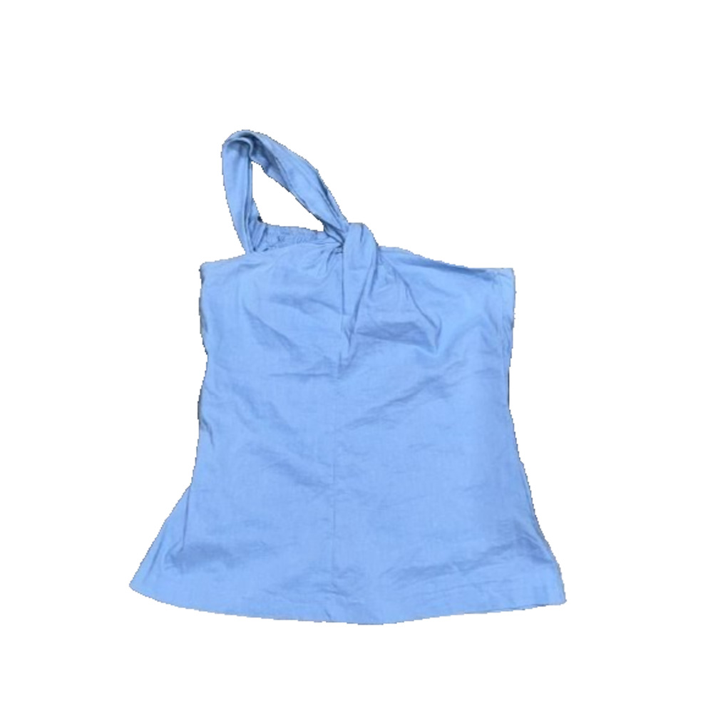Zara Knotted Asymmetrical cotton Y2K boho babydoll preppy Top Blue XS A006403 - Picture 2 of 8